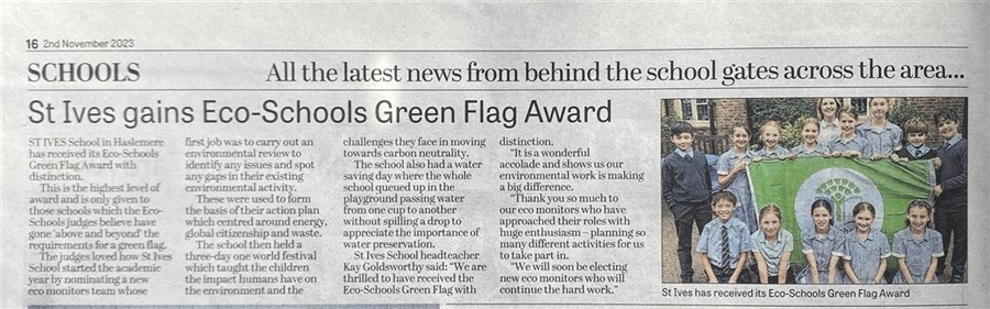 St Ives School Gains Eco Schools Green Flag with Distinction