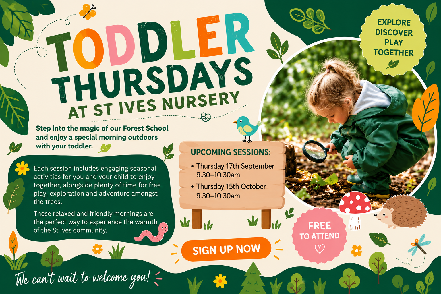 Toddler Thursday Thursday 17th September 9.30-10.30am